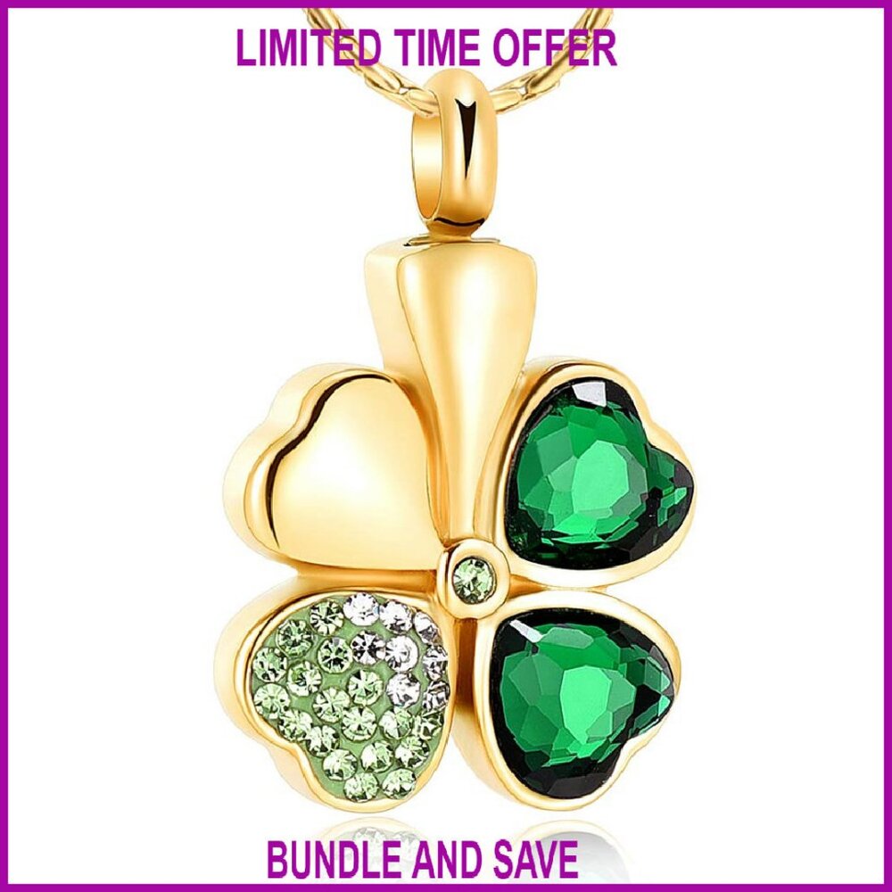 Stainless Steel Cremation Urn Necklace Memorial Pendant Four Leaf Clover